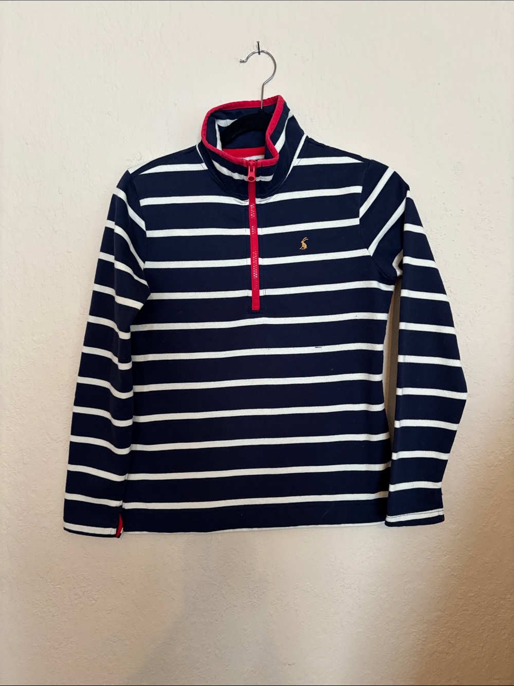 Joules Navy & White Striped Half-Zip Pullover with Red Trim